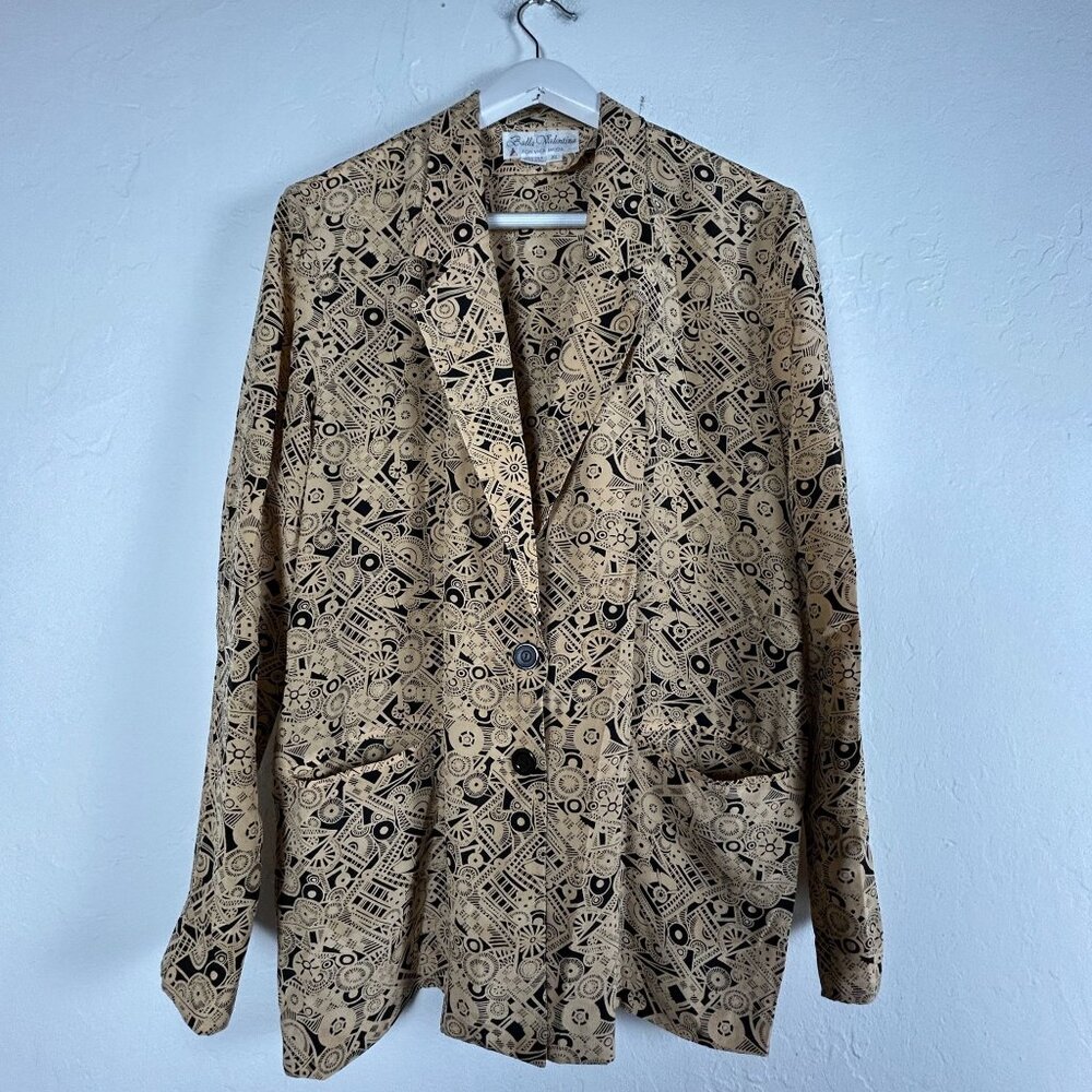 Vintage Balla Valentina For Vica Moda Womens 100% Silk Blazer Jacket XL Beige